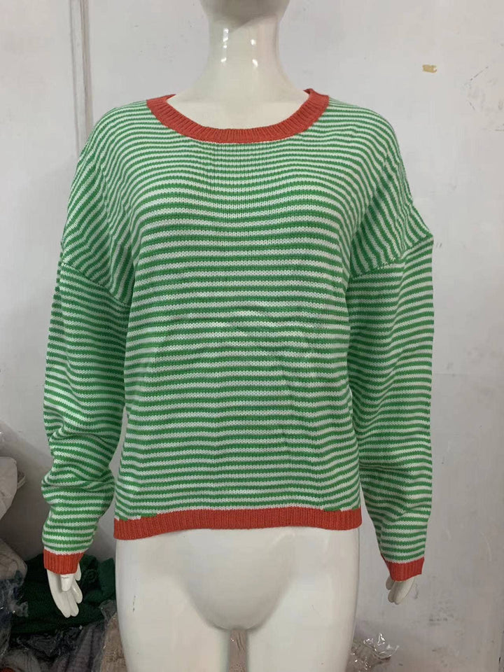 CWOSWL0811_ Long Sleeve Loose Neck Pullover Sweater: GREY / (XL) 1