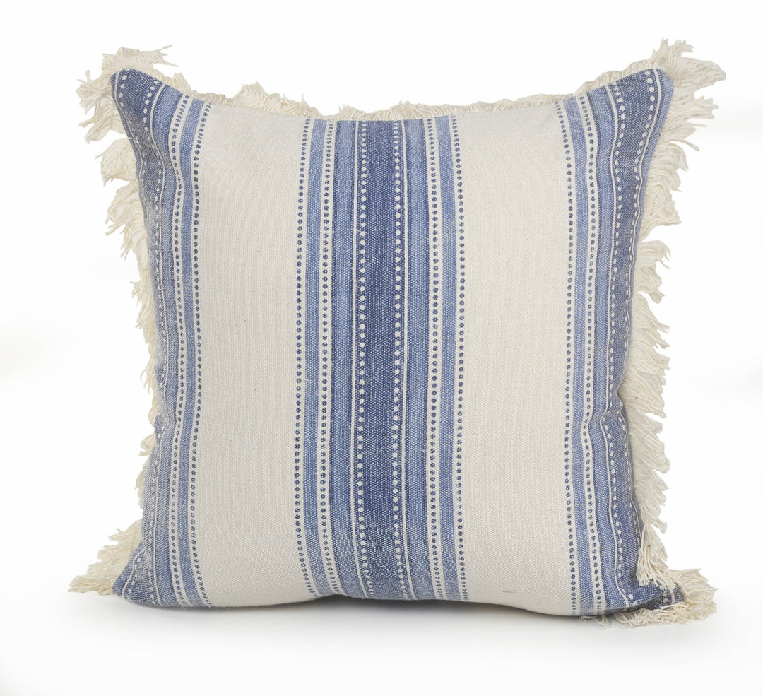 Coastal Striped Blue and Cream Throw Pillow: Navy/Blue/Ivory / Feather Filled