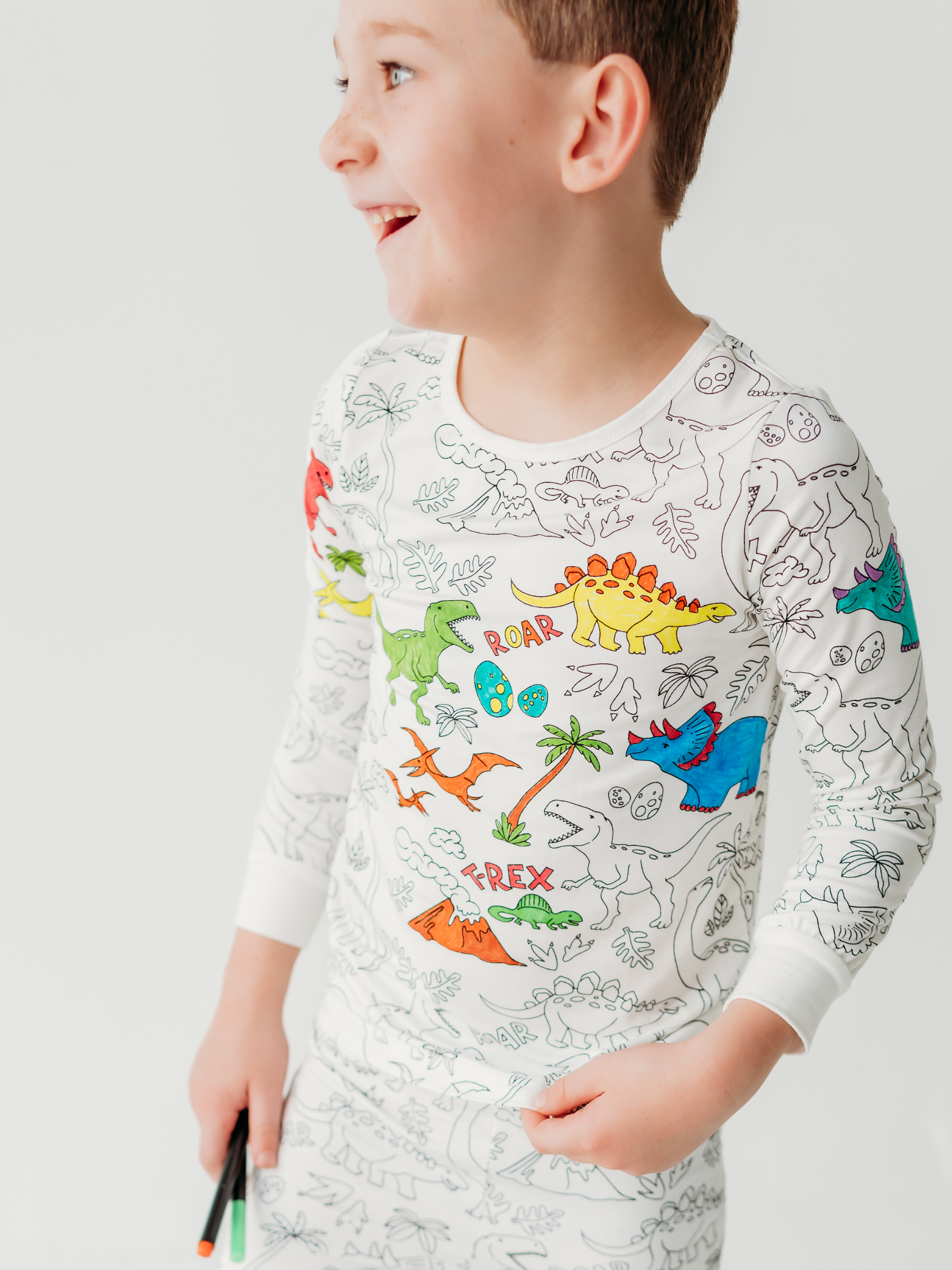 Dinosaur Coloring Pajamas 2 piece set made from Bamboo: 3T