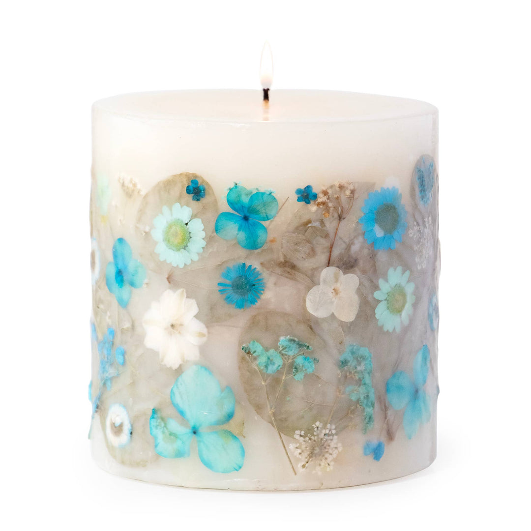 Bluebell Lace Pressed Flower Pillar Candle