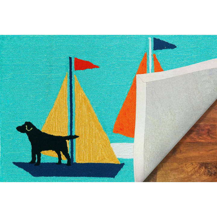 Frontporch Sailing Dog Indoor/Outdoor Rug: Blue / Polyester; Acrylic / 1'8" x 2'6"