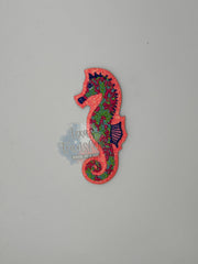 Coral Glitter Seahorse Iron-On PATCH