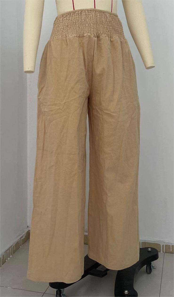 Women's slacks casual wide-legged pants wrap spring trousers: Black / XL