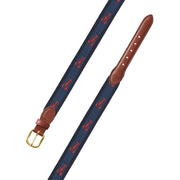 Navy Lobster Motif Leather Tab Belt: Brown Leather Tabs / 38"