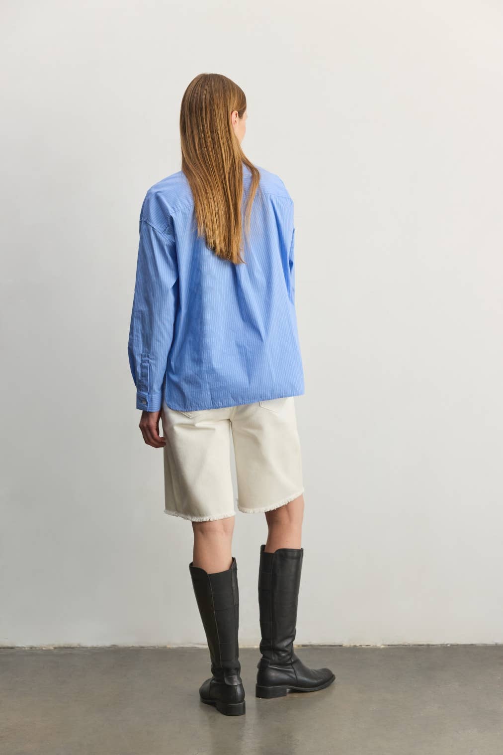 The Annalise Top | Pinstripe Button-Down Top: BLUE/WHITE / LARGE