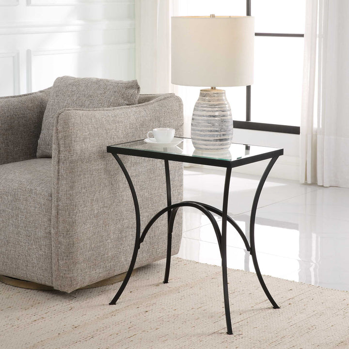 Alayna - Metal & Glass End Table - Black
