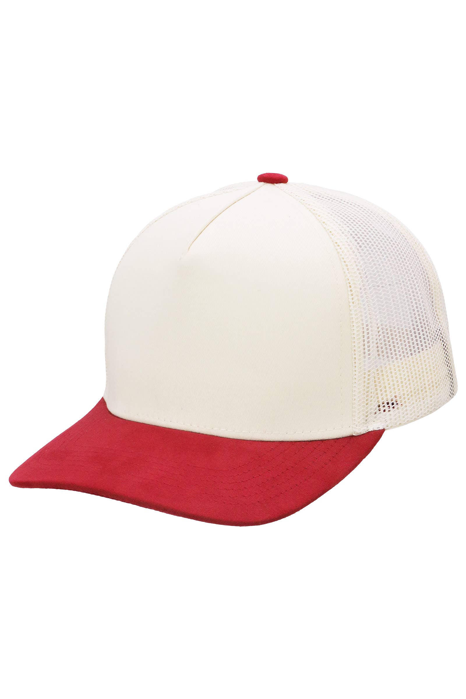 Vegan Suede 5 Panel Snap Back Trucker Hat: BEIGE/BLACK / ONE SIZE