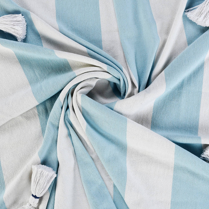 Cabana Striped Throw Blanket with Tassels: Navy Blue