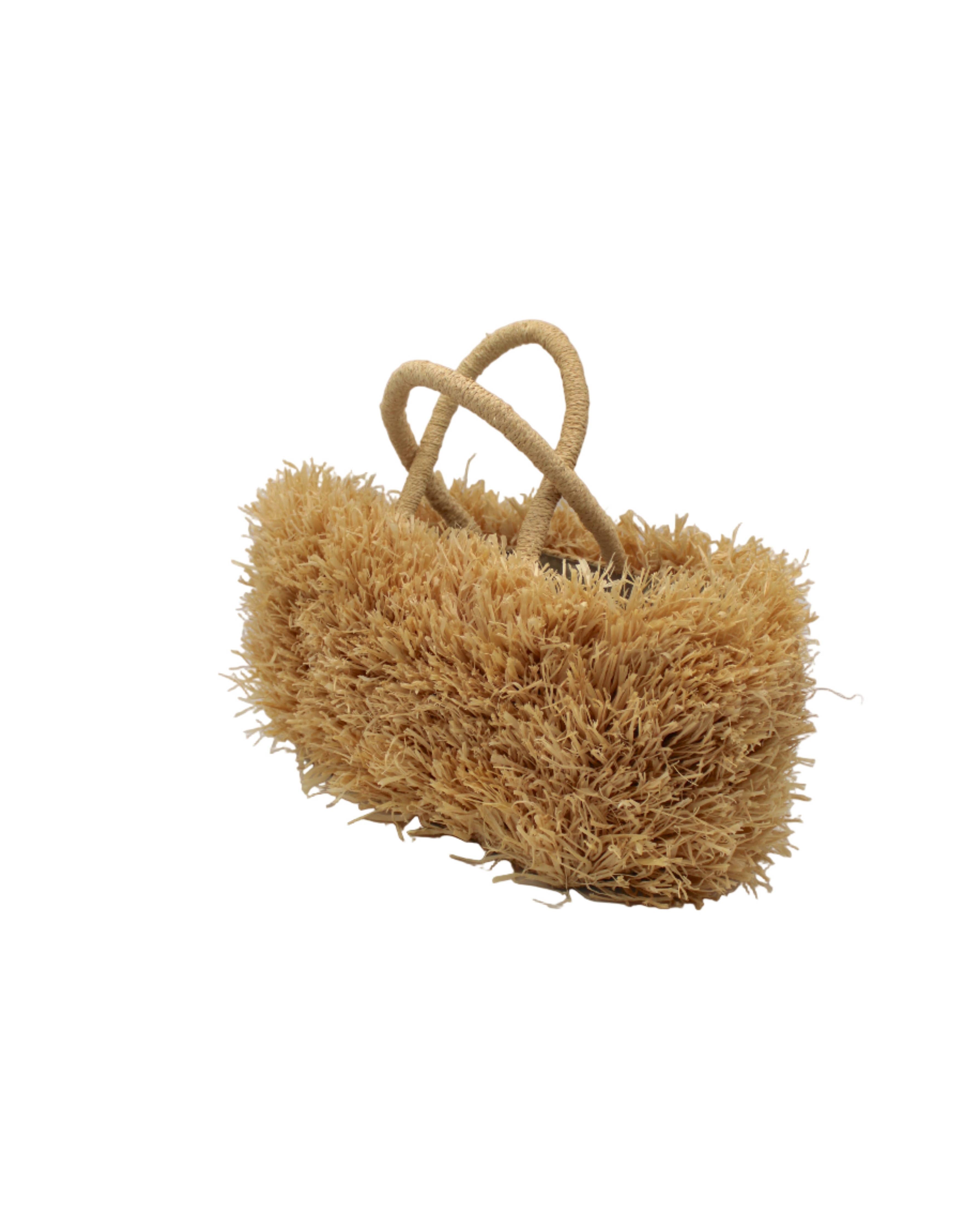 Calypso Pompom Pouf Crochet Straw Basket Handbag: Natural