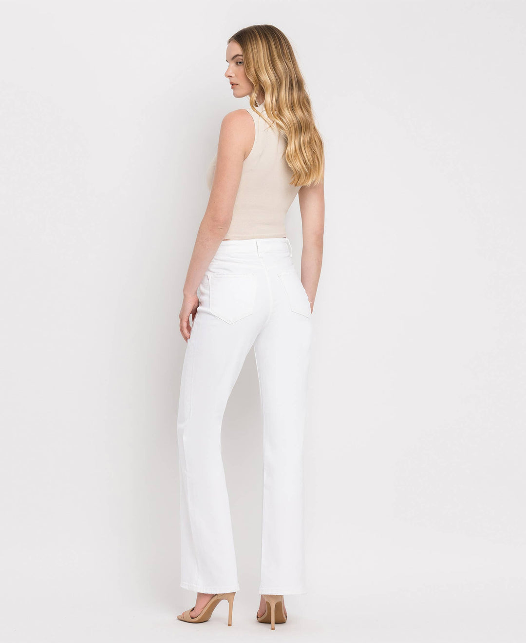 90'S VINTAGE TUMMY CONTROL SUPER HIGH FLARE JEANS V3212WH: OPTIC WHITE / 27