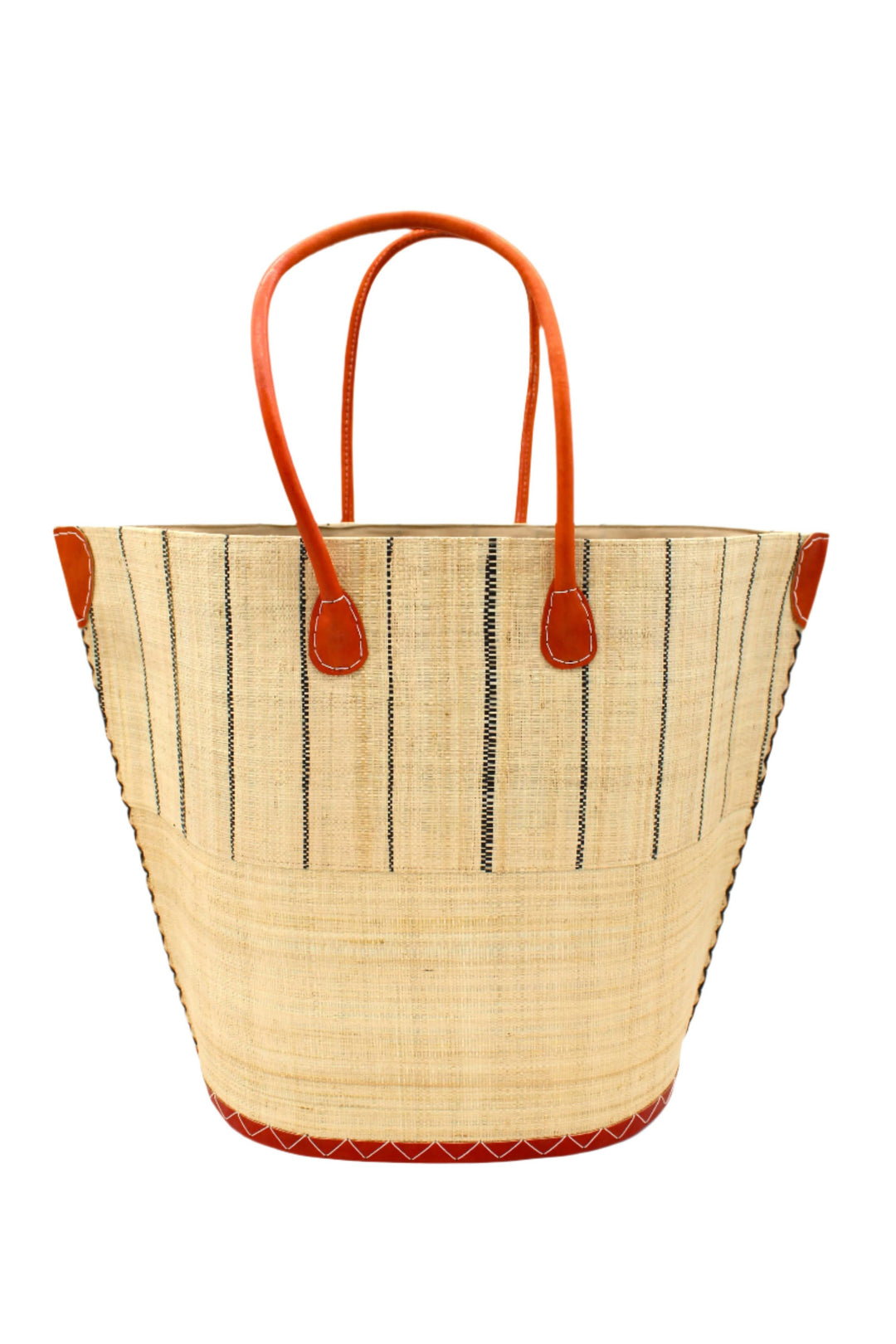 Santa Cruz Two Tone Pinstripes Large Straw Tote Bag: Coral