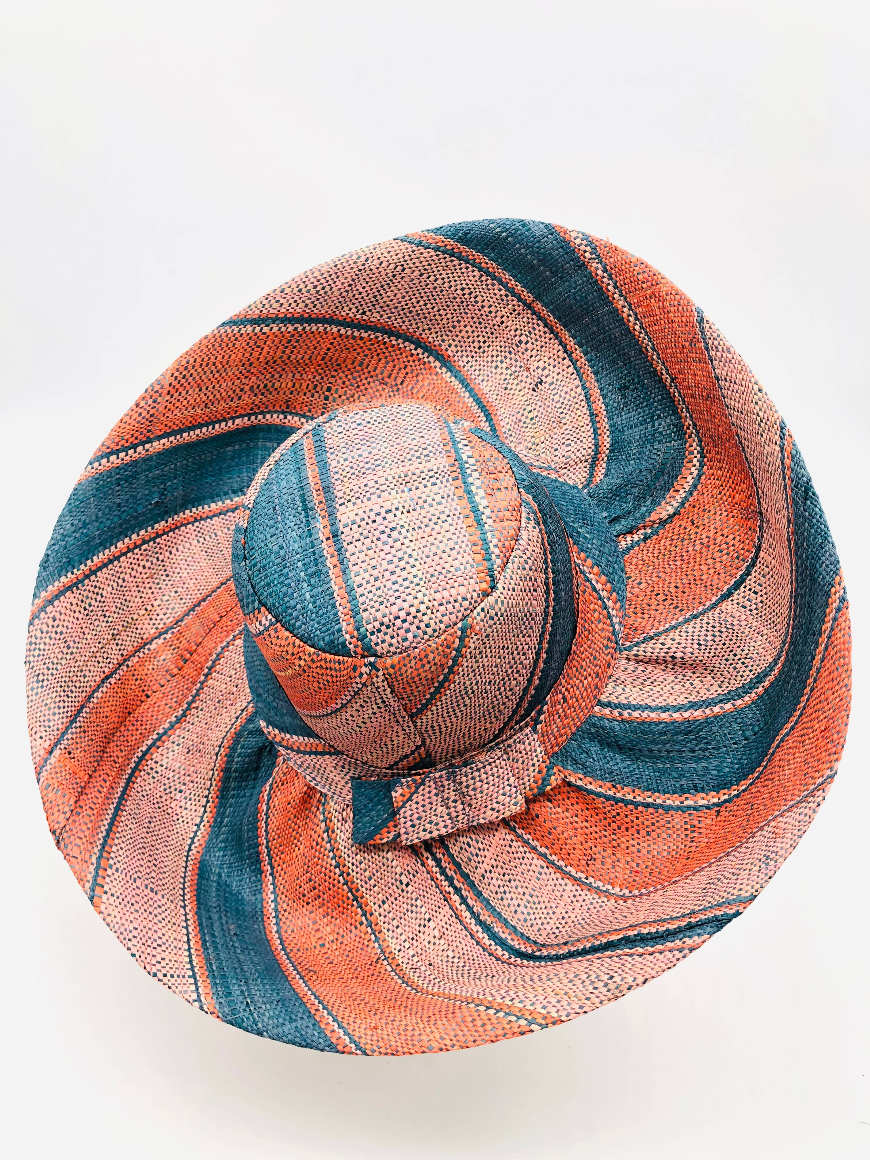 Sun Hats: Colored Stripes Packable 5" & 7" Brim Raffia Straw: 7"Brim / Black Swirl