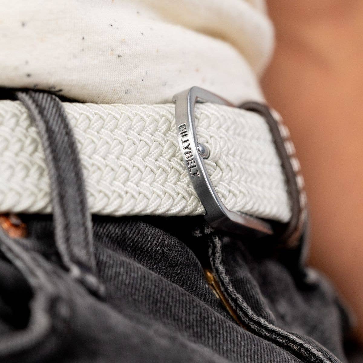 Coconut white elastic braided belt: Size 2