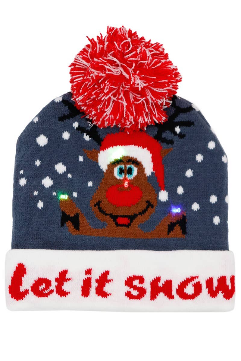 Big Kids Christmas Led Light-up Single Pom Beanie: ASSORTED / ONE SIZE