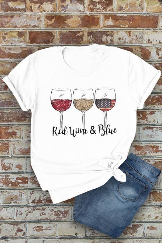 Red Wine & Blue, 4th of July, Unisex Short Sleeve T-Shirt: White / L