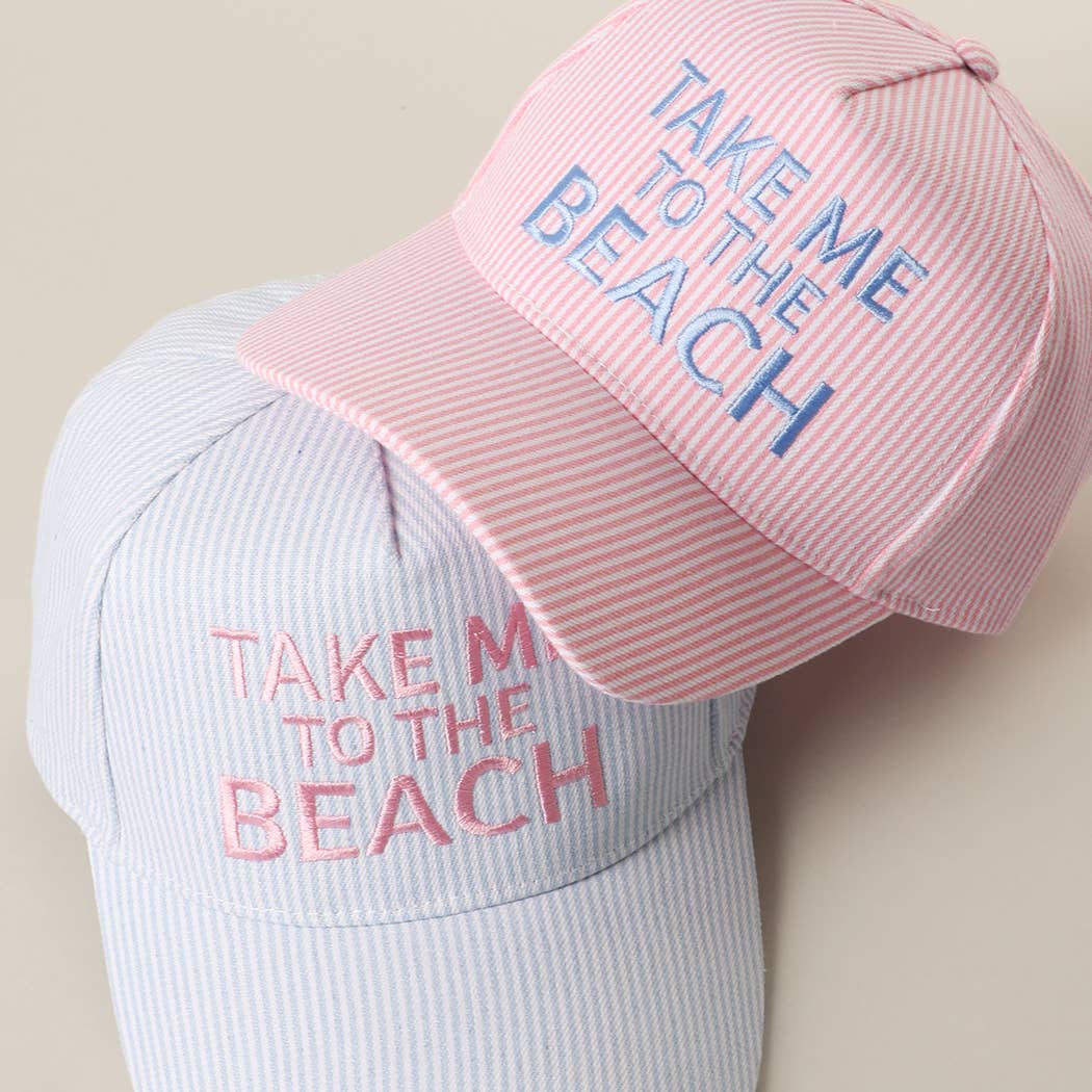 TAKE ME TO THE BEACH Embroidered Seersucker Trucker Hat