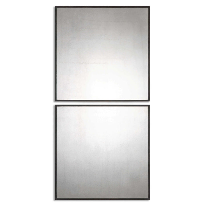 Matty Squares - Antiqued Square Mirrors (Set of 2) - Black