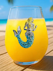 Aurora Borealis Mermaid Jeweled Stemless Wine Glass