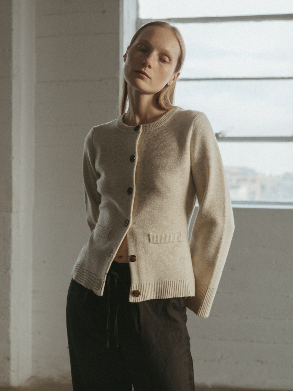 The Tyler Cardigan | Bell Sleeve Buttoned Cardigan: CHESTNUT BROWN / SMALL