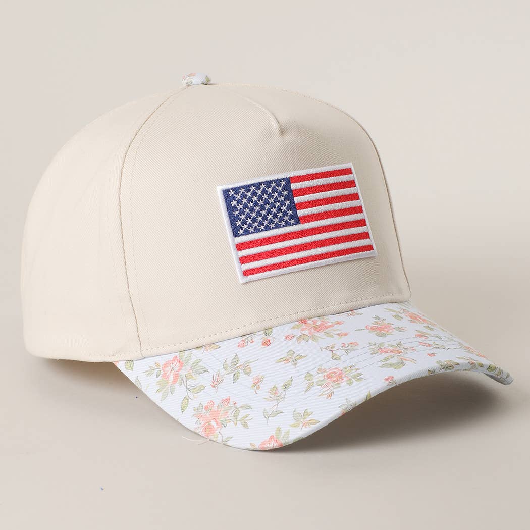 AMERICAN Flag Embroidered patch Flower Pattern Cap
