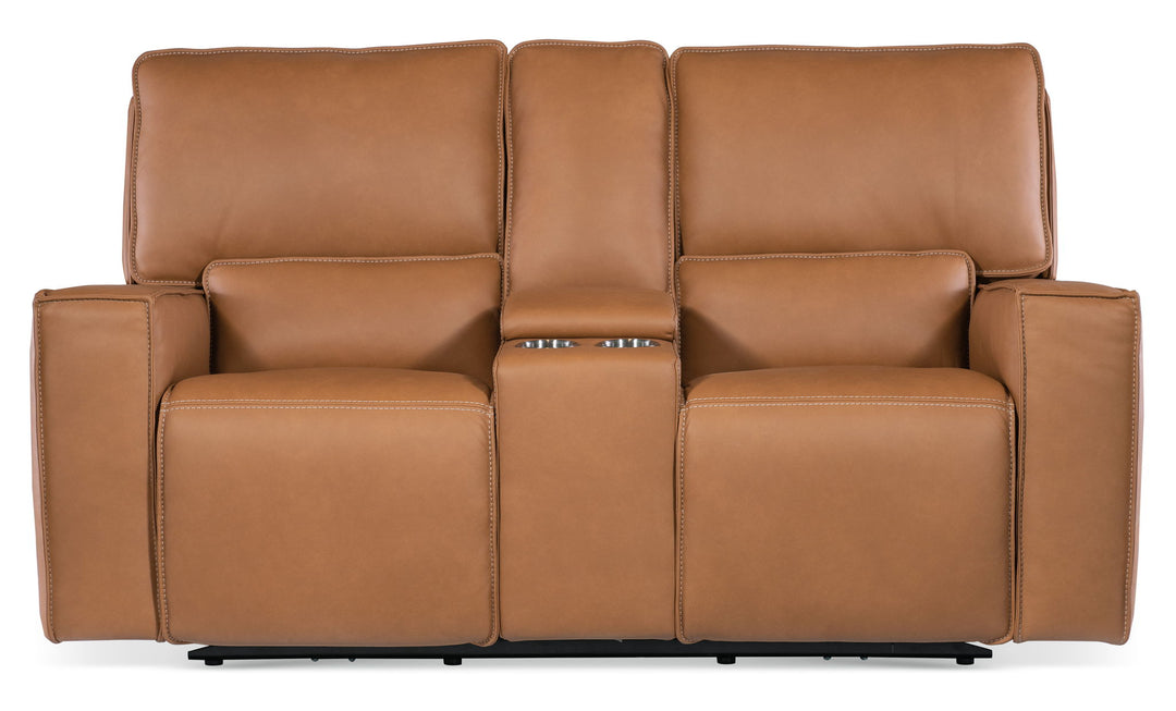 Miles - Zero Gravity Power Console Loveseat With Power Headrest - Light Brown