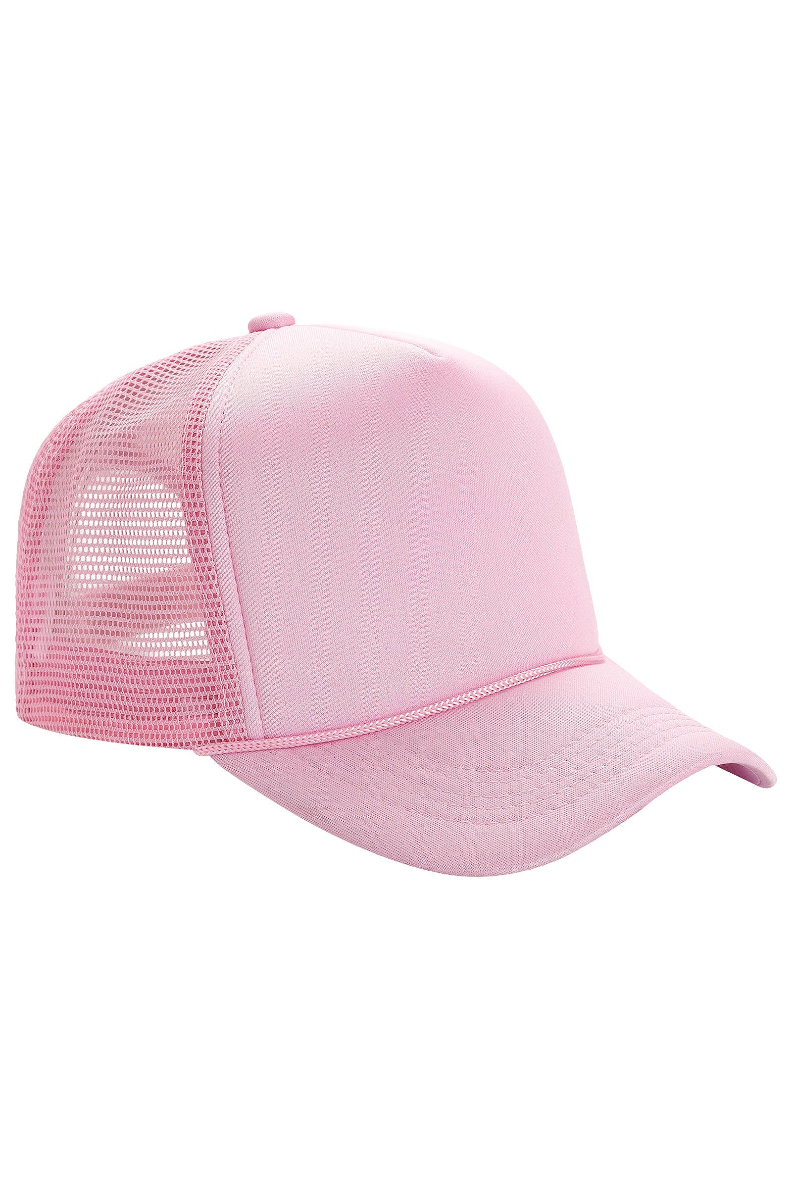 Solid Five Panel Foam Trucker Hat: PINK / ONE SIZE
