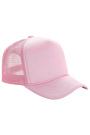 Solid Five Panel Foam Trucker Hat: PINK / ONE SIZE