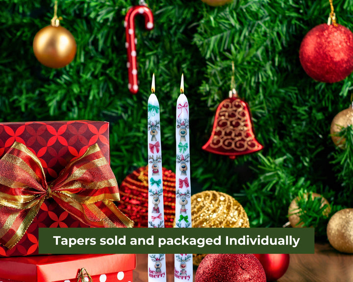 Be Merry Reindeer Christmas Taper Candle Decor, Holiday Deco