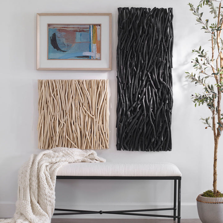 Gathered Teak - Square Bleached Wood Wall Decor - Beige