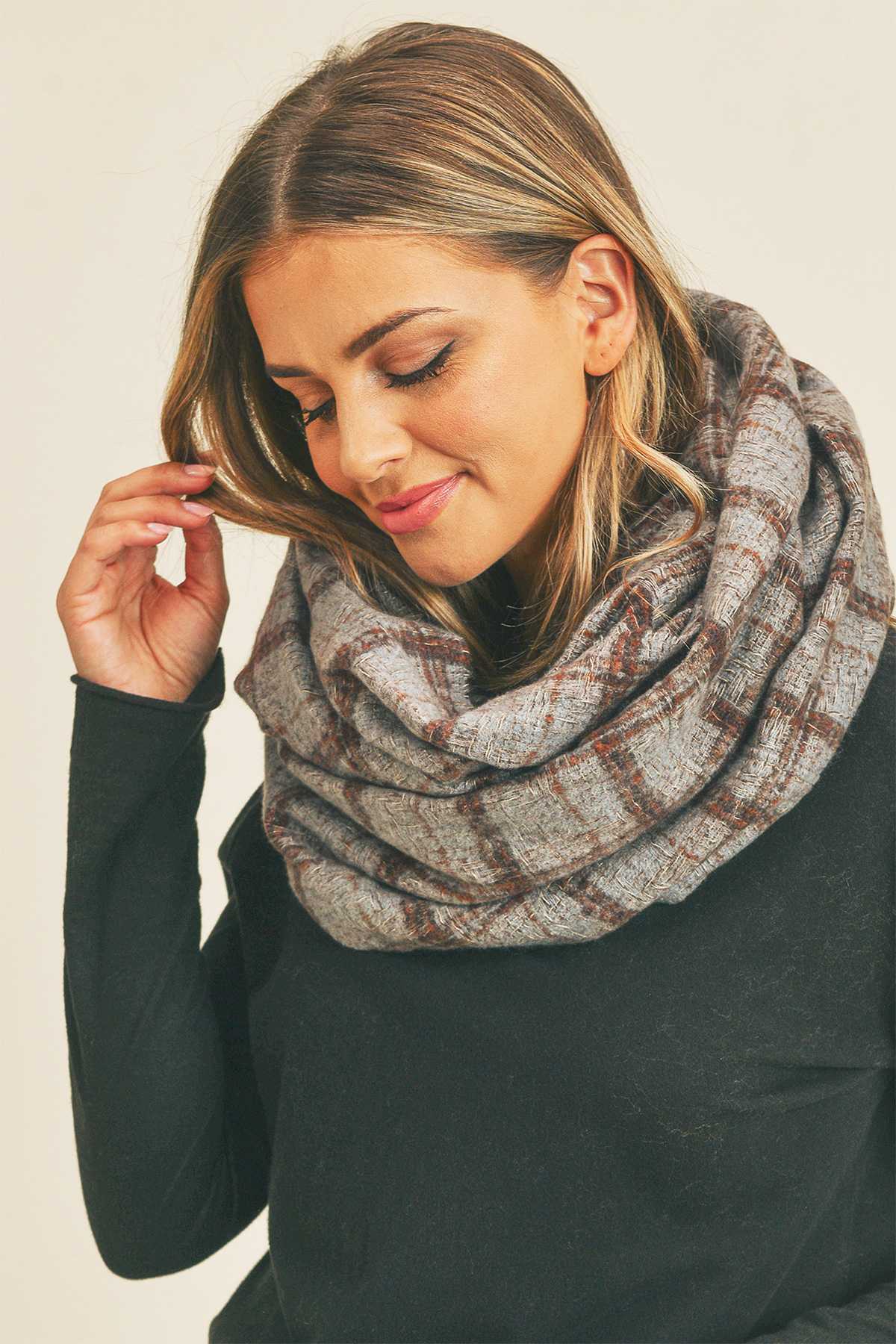 PLAID INFINITY SCARF MS0250: Mustard