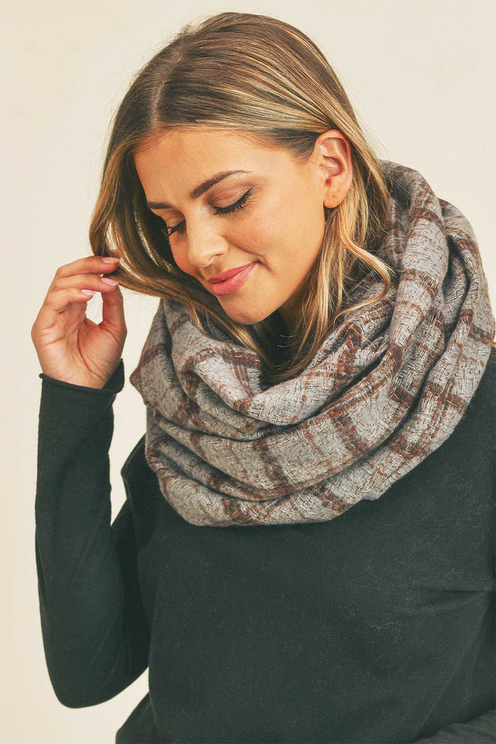 PLAID INFINITY SCARF MS0250: Mustard