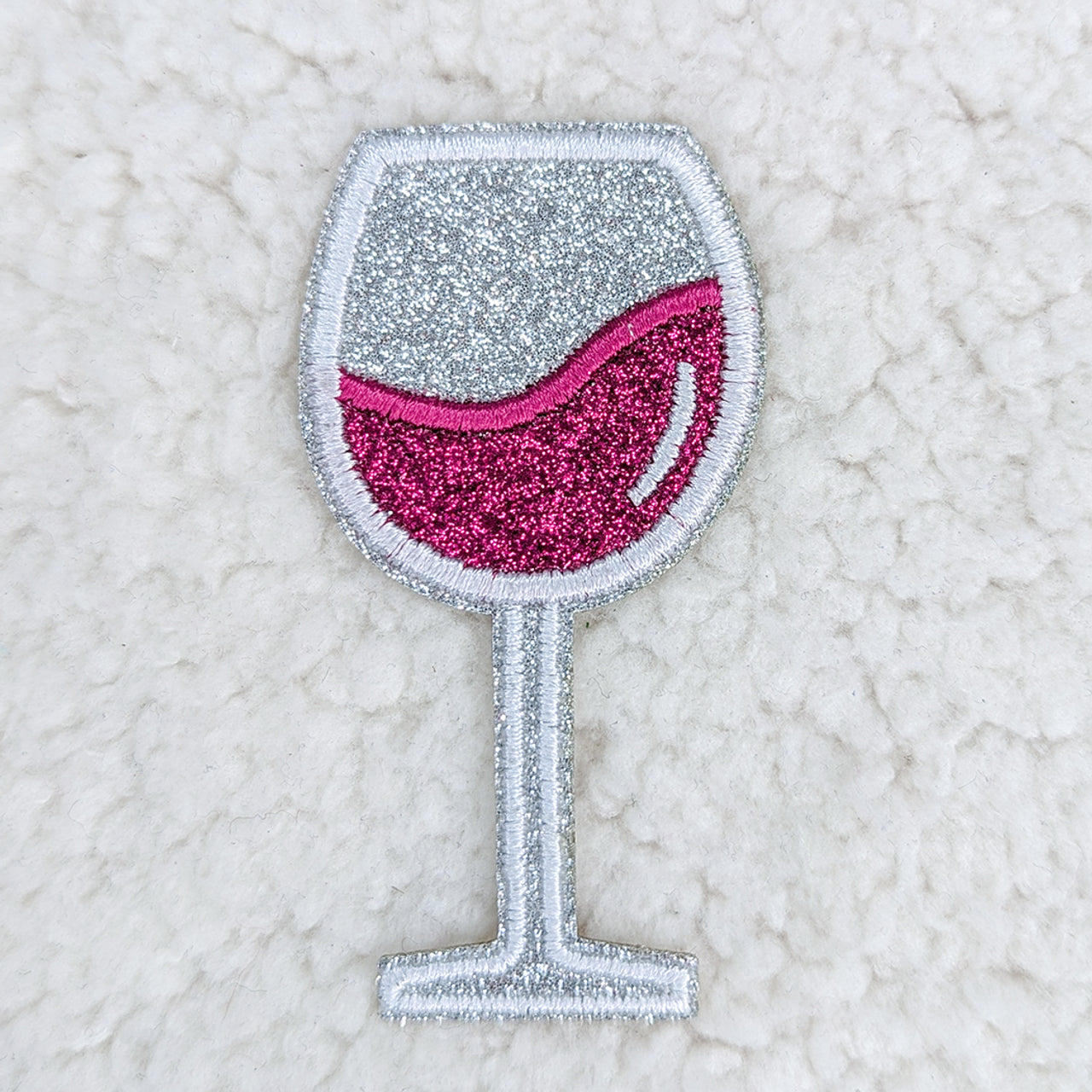 Glitter Wine Glass Embroidered HAT/POCKET Patch
