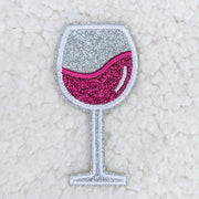 Glitter Wine Glass Embroidered HAT/POCKET Patch