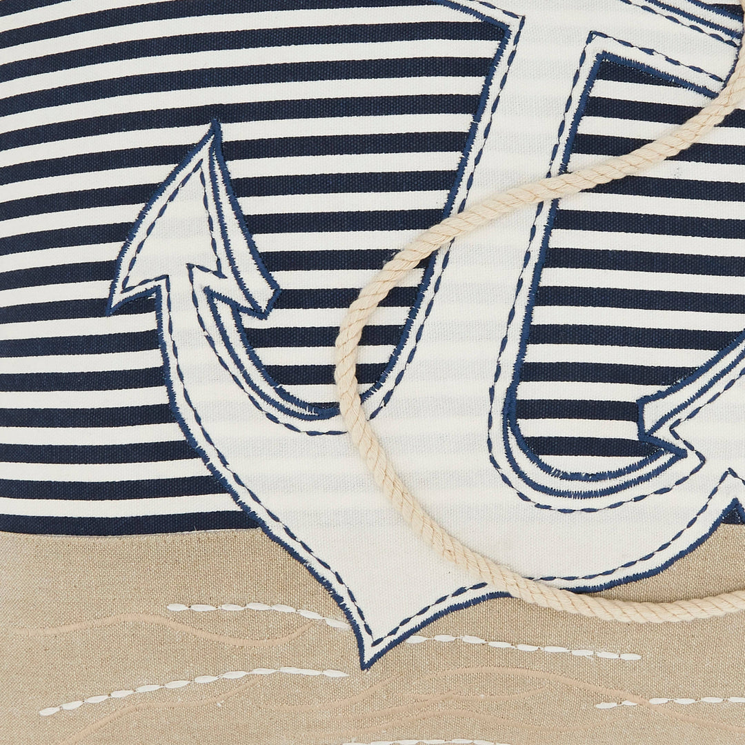Coastal Embroidered Anchor Pillow: Multi / Poly Filled / 18"