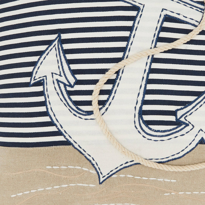 Coastal Embroidered Anchor Pillow: Multi / Poly Filled / 18"