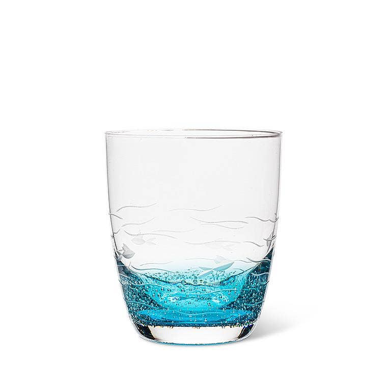 Blue/Clear Fish Cut Glassware: Stemless Goblet (18oz)