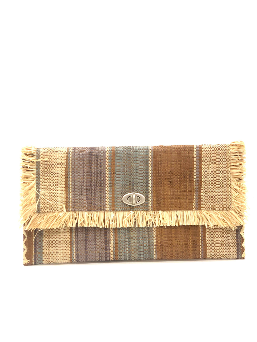 Sophie Straw Envelope Clutch Purse with Raw Fringe Trim Edge: Carmalita