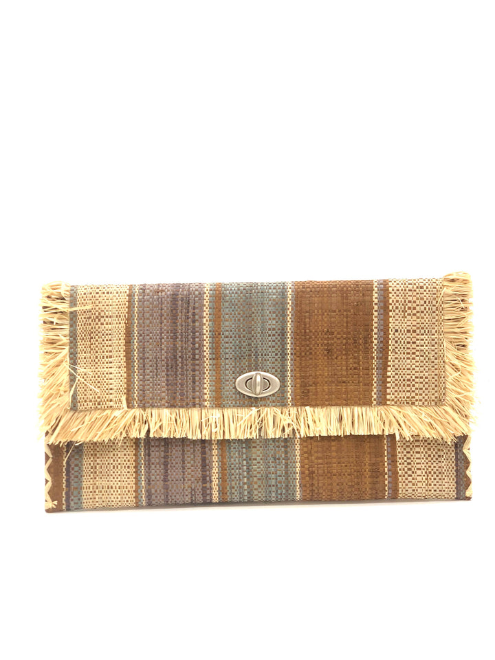 Sophie Straw Envelope Clutch Purse with Raw Fringe Trim Edge: Carmalita