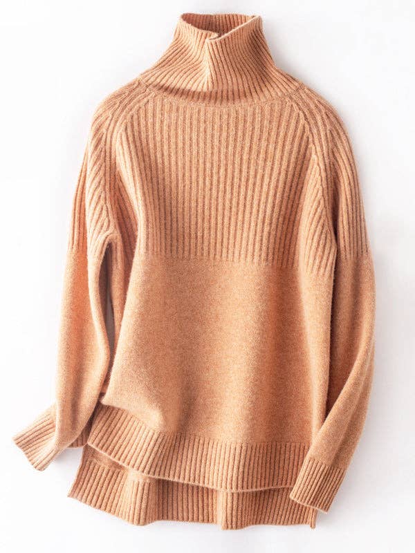 Casual Long Sleeves Loose Solid Color High-Neck Sweater Tops: GRAY / M