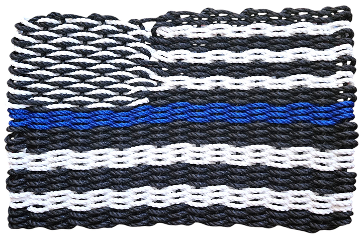 968 The "Original" Handcrafted Woven Maine Lobster Rope Commemorative Flag: Small 18" x 30" / Thin Blue Line #887