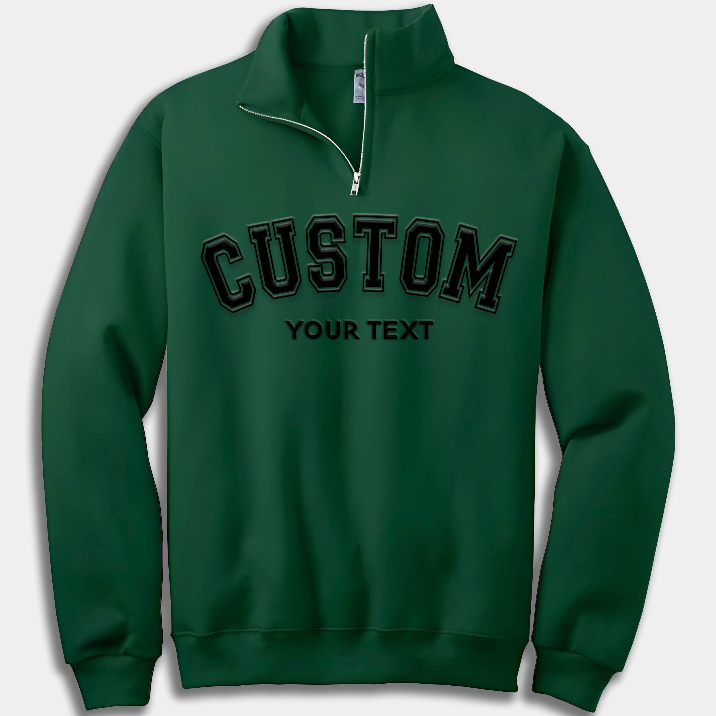 CUSTOM Unisex Puff Print Quarter Zip Sweatshirt: Black / XL