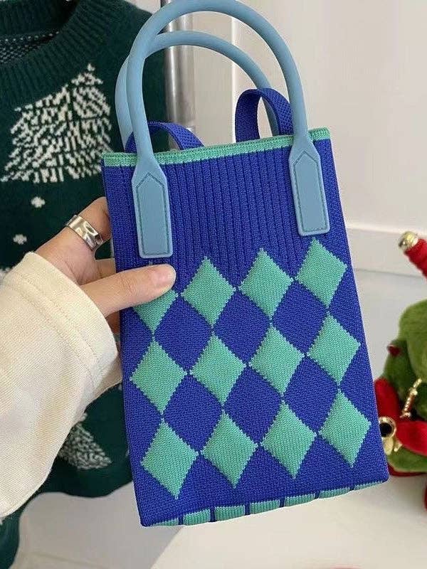 Houndstooth Split-Joint Bags Crossbody Bags Handbags: LIGHT BLUE / One_size