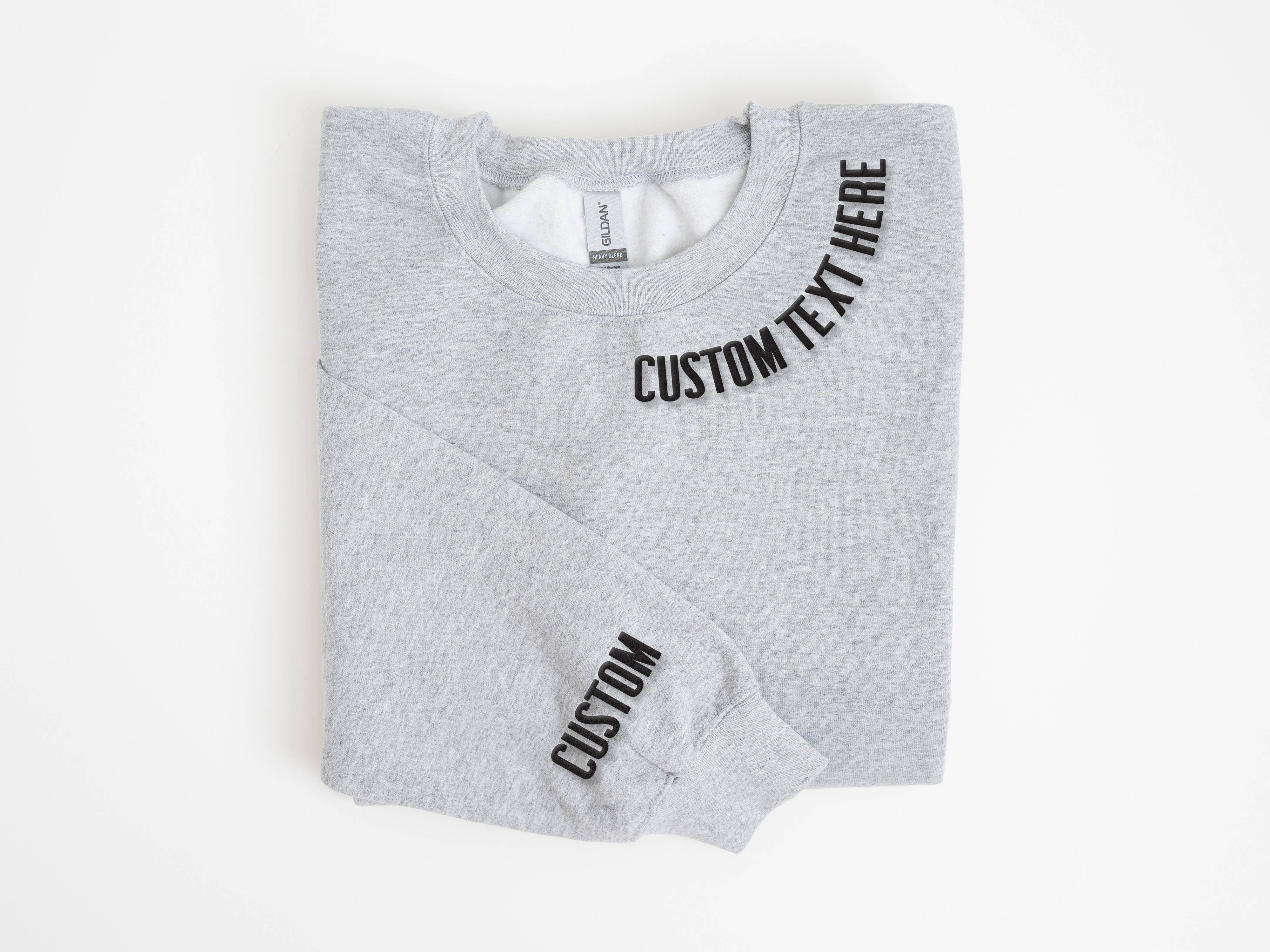 CUSTOM Collar & Sleeve Embossed Puff Print Unisex Sweatshirt: Black / White / L