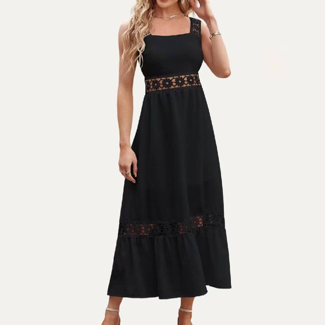 Godness Crocheat Wide Straps Sleeveless Maxi Dress: WHITE / L
