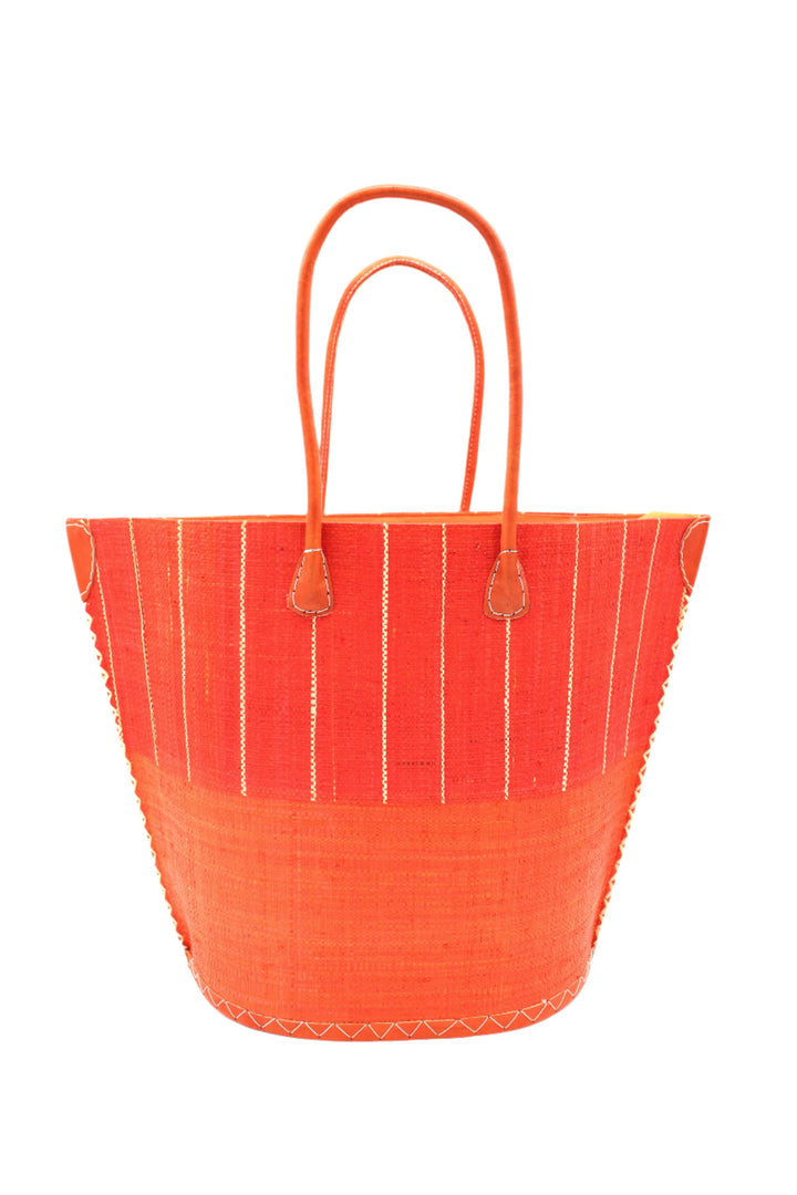 Santa Cruz Two Tone Pinstripes Large Straw Tote Bag: Coral