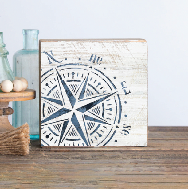 Compass Square Decorative Wooden Block