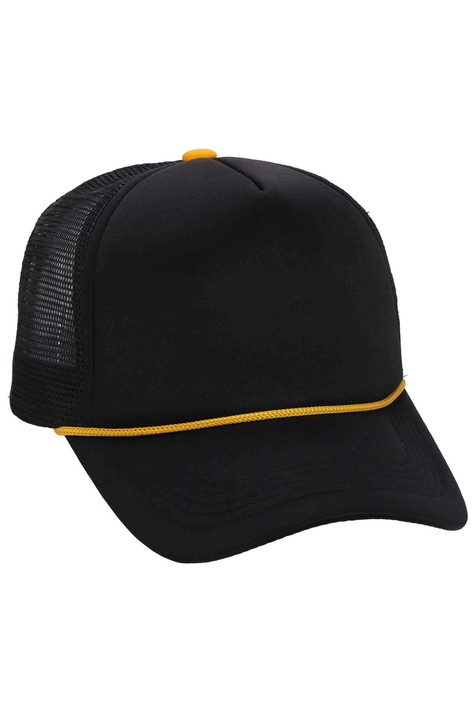 Solid Five Panel Foam Trucker Hat: BLACK / ONE SIZE