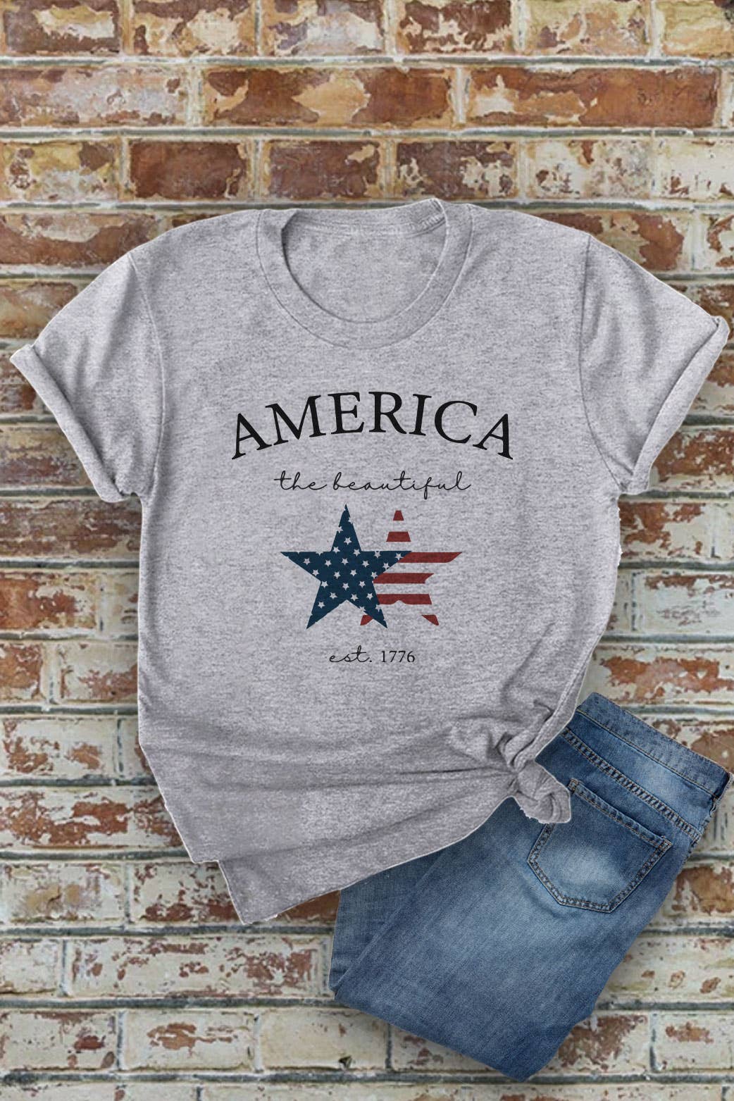 America The Beautiful, 4th of July, UNISEX Round Neck T-Shirt: L / Dusty Rose