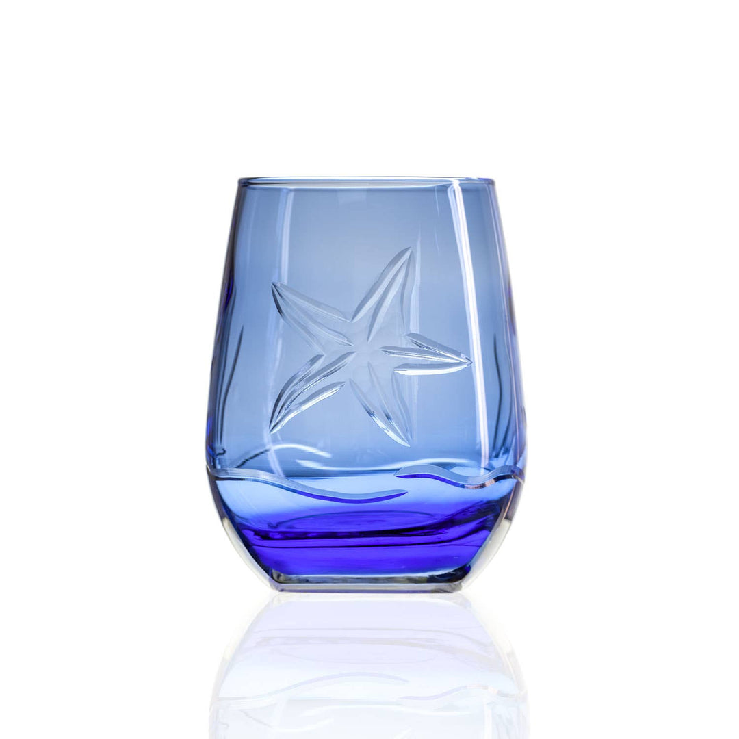 Starfish 15oz Blue Stemless Wine Tumbler Glass: Case of 12