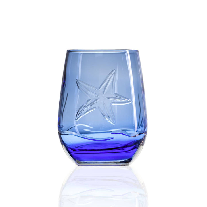 Starfish 15oz Blue Stemless Wine Tumbler Glass: Case of 12